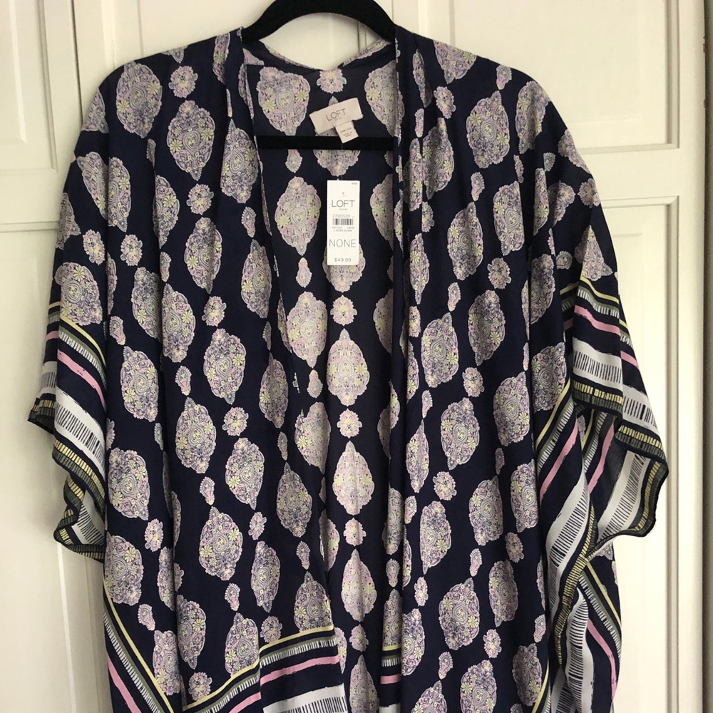 LOFT kimono navy pink yellow paisley